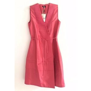 Raoul | Baby Pleat Silk Wrap Dress Womens Size 6 Geranium Pink Sleeveless